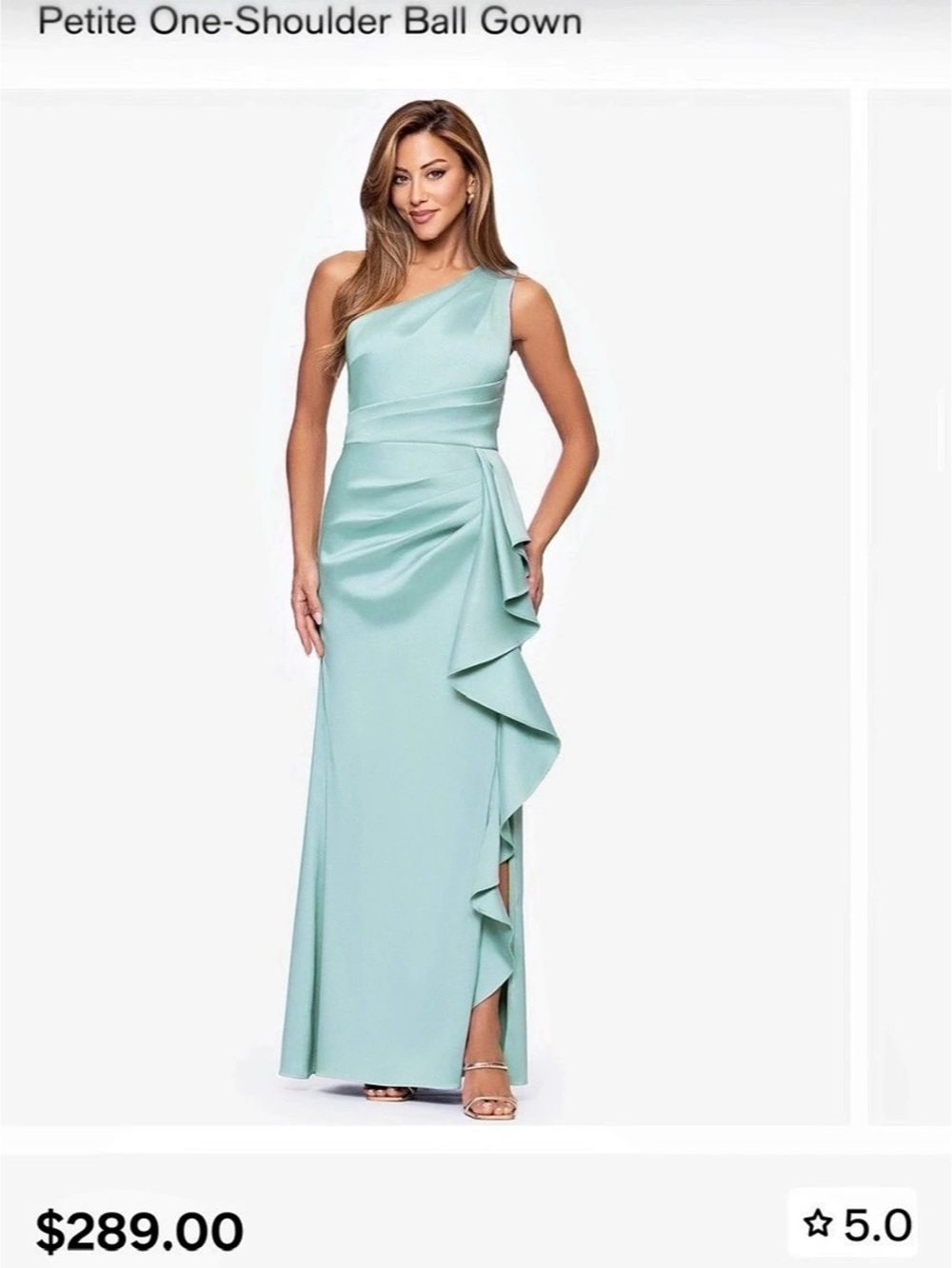 XSCAPE Petite One-Shoulder Ball Gown One-Shoulder Ruffle Green